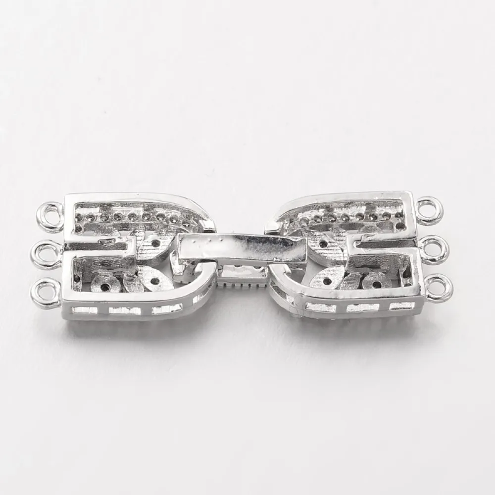 10Sets Brass Micro Pave Cubic Zirconia Fold Over Clasps 34x10x4mm For DIY Bracelet Pendants Jewelry End Connector Accessories