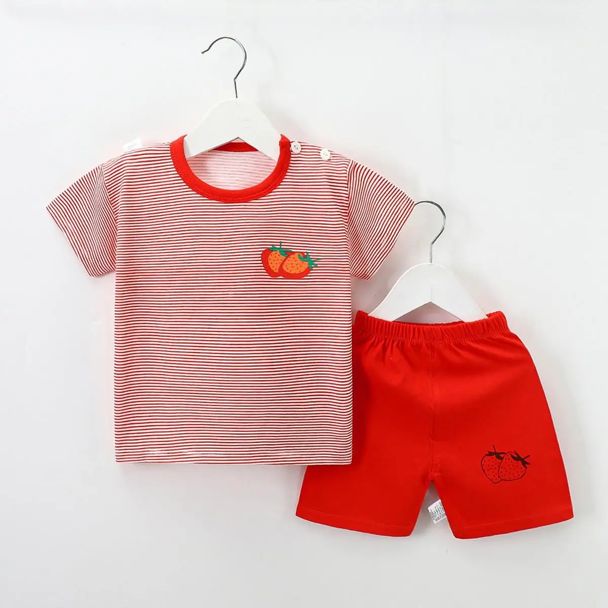 0-4years  Chirldren Summer Outfits T-shirt+shorts Boys And Girls  Loose Casual Cartoon Clothes Stripe O-neck 2pcs Sets Simple newborn baby clothing set