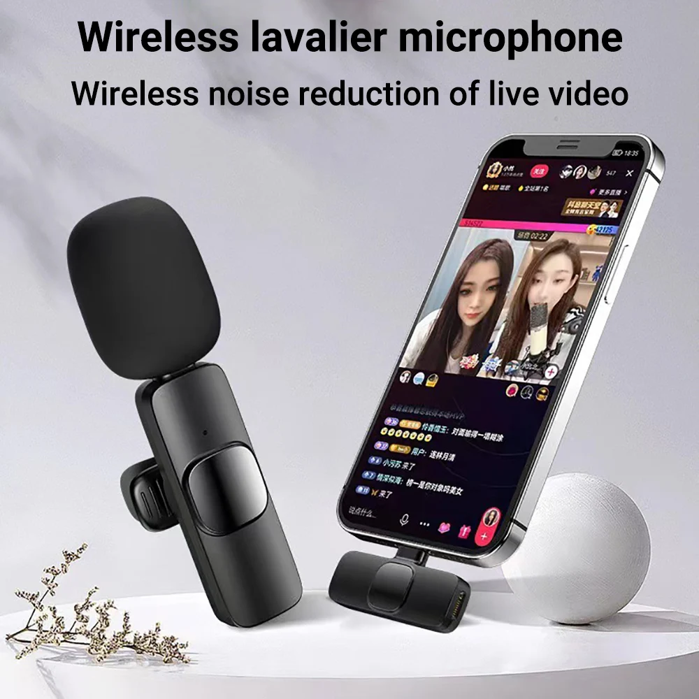 Wireless Lavalier Microphone Mini Audio Video Recording For iPhone 16 15 14 Pro 13 12 11 Live Broadcast Gaming Mic for Android