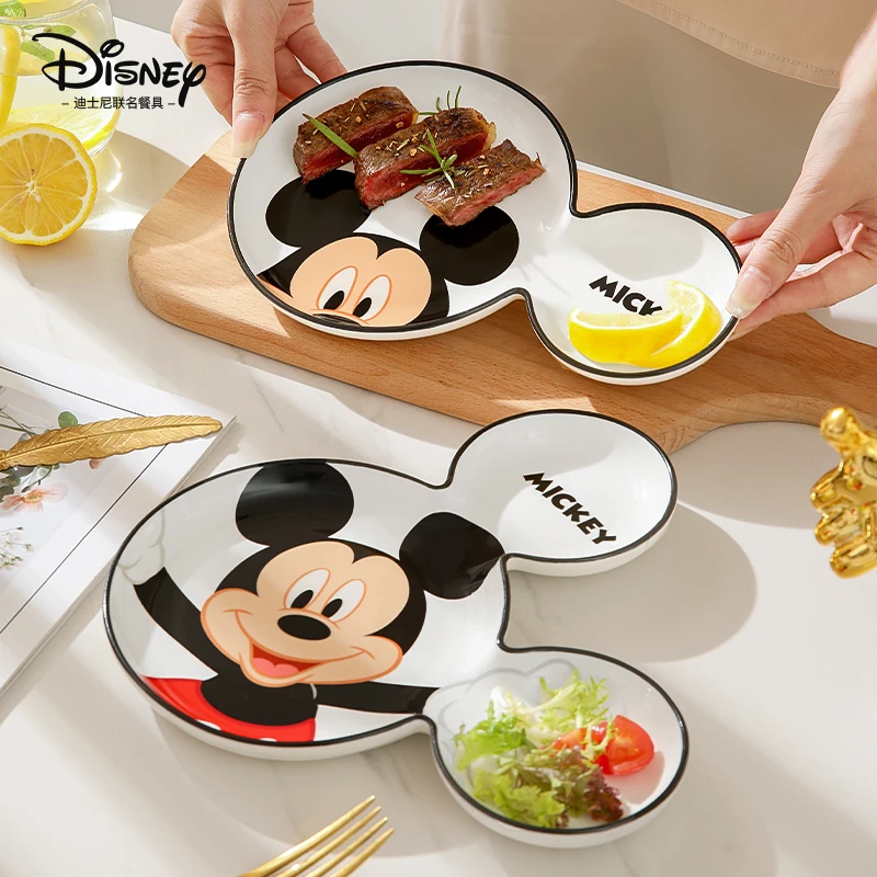Disney Mickey Mouse Cartoon Cute Dinner Plate Home Breakfast Ceramics Creative Grid Plate Child Tableware