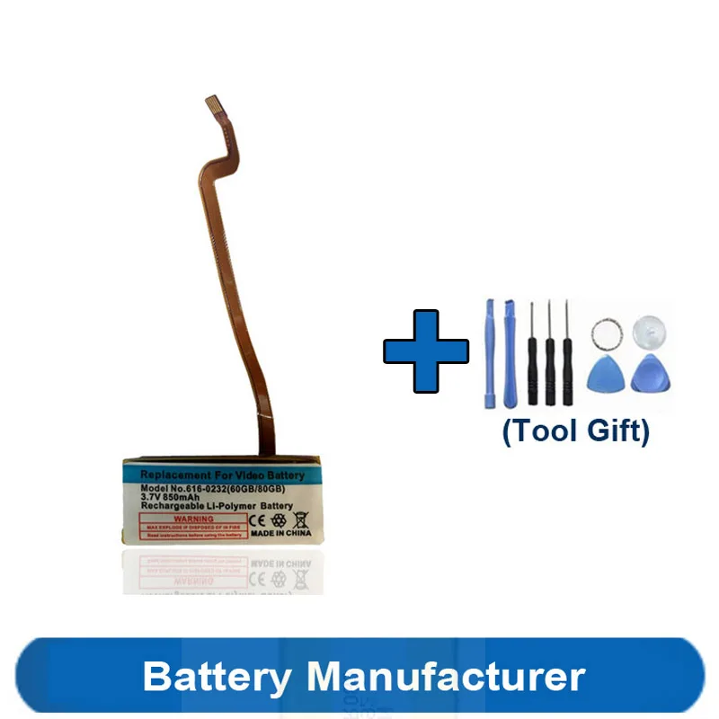 Strumenti Regalo + 850Mah 616-0232 Batteria Per Apple Ipod Classic 6Th Gen 80Gb Video 30Gb 60Gb A1036 A1136 Mb145 Mb150 160Gb Mp4 Akku