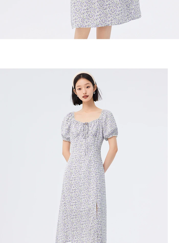 Vestido de gasa con abertura para mujer, romántico, nuevo, de verano, con cuello cuadrado Mori, vestido de té fragmentado.