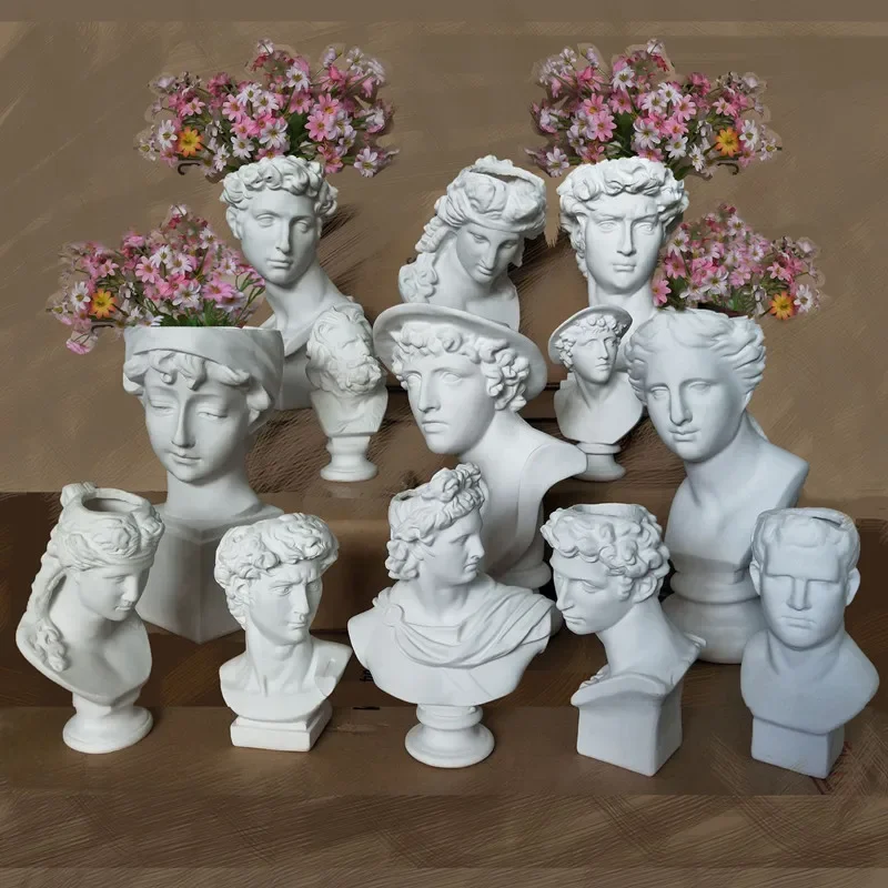 Modern Nordic Style Creative Portrait Vase Human Head Flower Vases Decorative Ornaments Resin David Home Flowers Art Decor 6