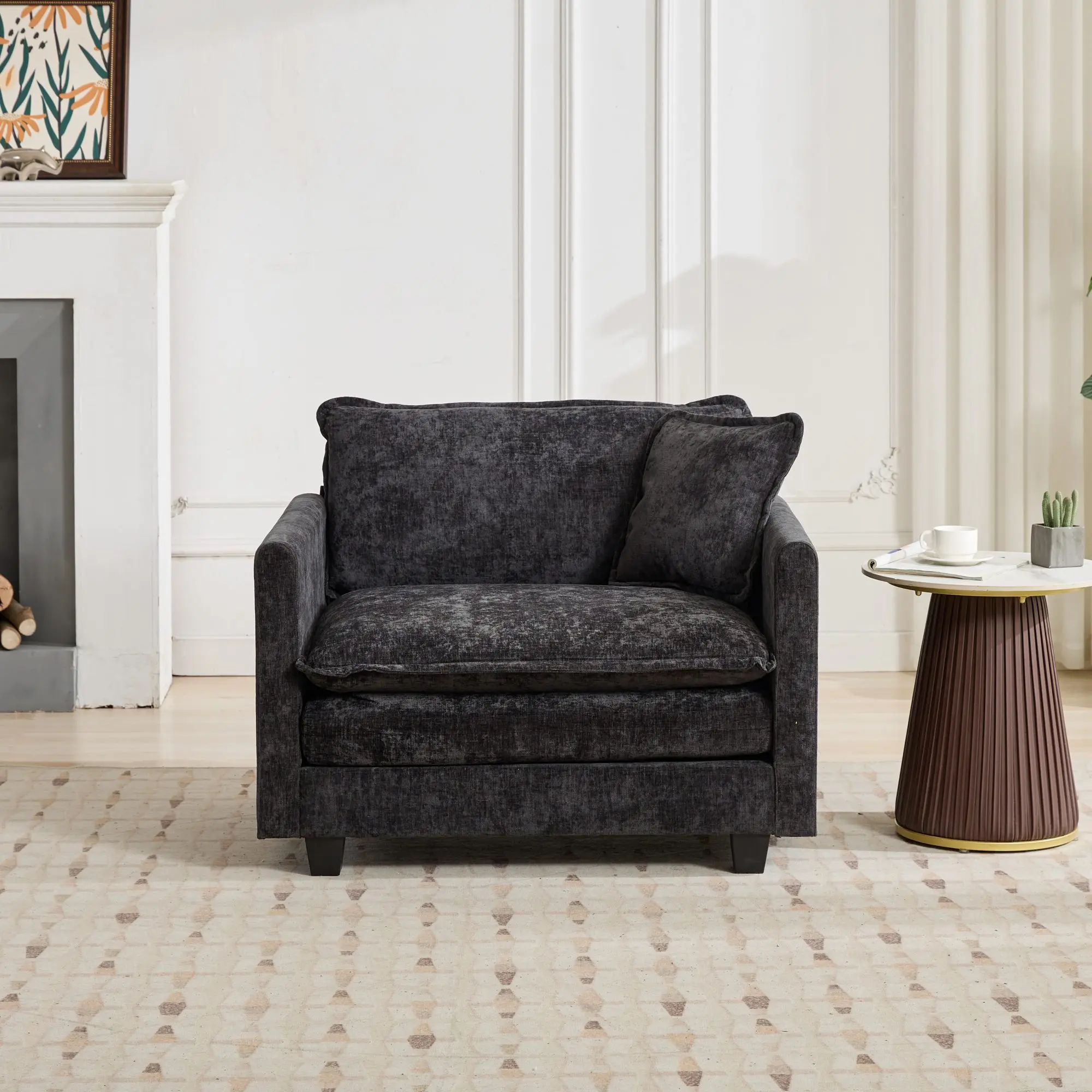Cloud-Sofa Einzelsitz, Moderne Bequeme Couch, Doppelschichtige Polsterung, Atmungsaktives Chenille, Schwarz, Ottoman Nicht Inbegriffen – Detail 1