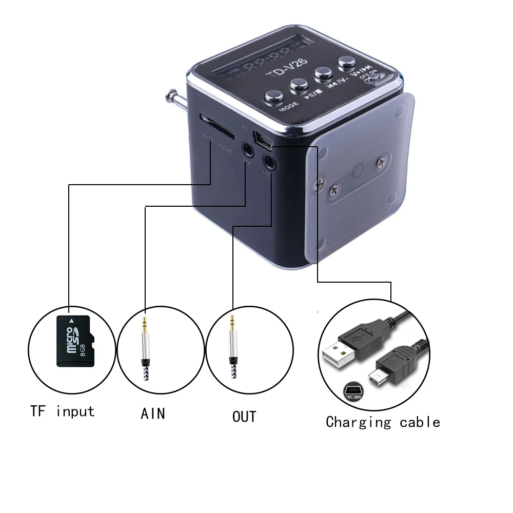 TD-V26 Mini Speaker Portable Digital Radio FM Receiver MP3 Player LCD soundbar Micro SD TF Music Stereo Loudspeaker for Laptop portable speaker mini bluetooth speaker