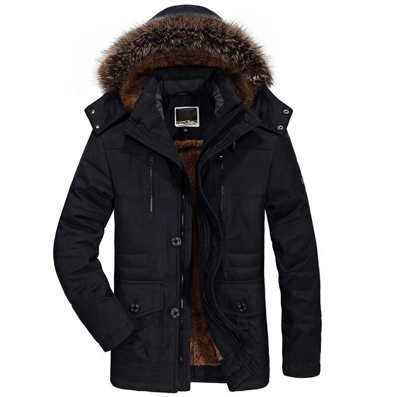 Hooded  Warm Parka Coat Casual Faux Fur Fleece Long Male Jacket Windbreaker Men Winter Jacket Men Plus Size Cotton Padded