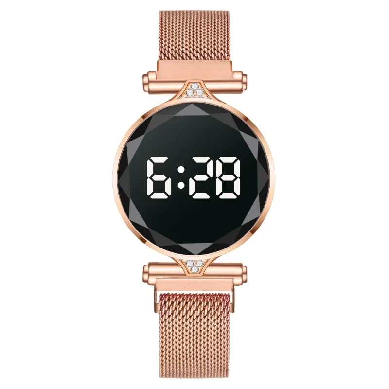 Womens Watch Luxury Rose Gold Stainless Steel Led Digital Electronic Touch Display