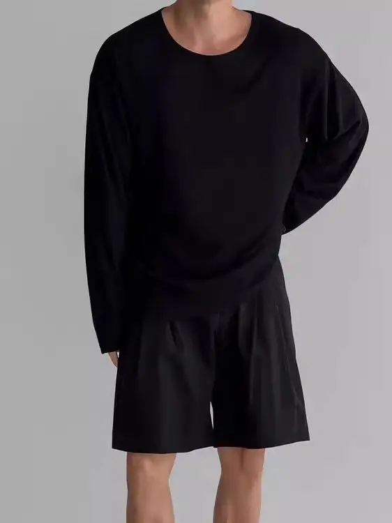 Loose Fit Long Sve U-Ne Linen Sun Protection Knitted T-irt for Men Hollow out Design Breathable Summer Faionable Tee