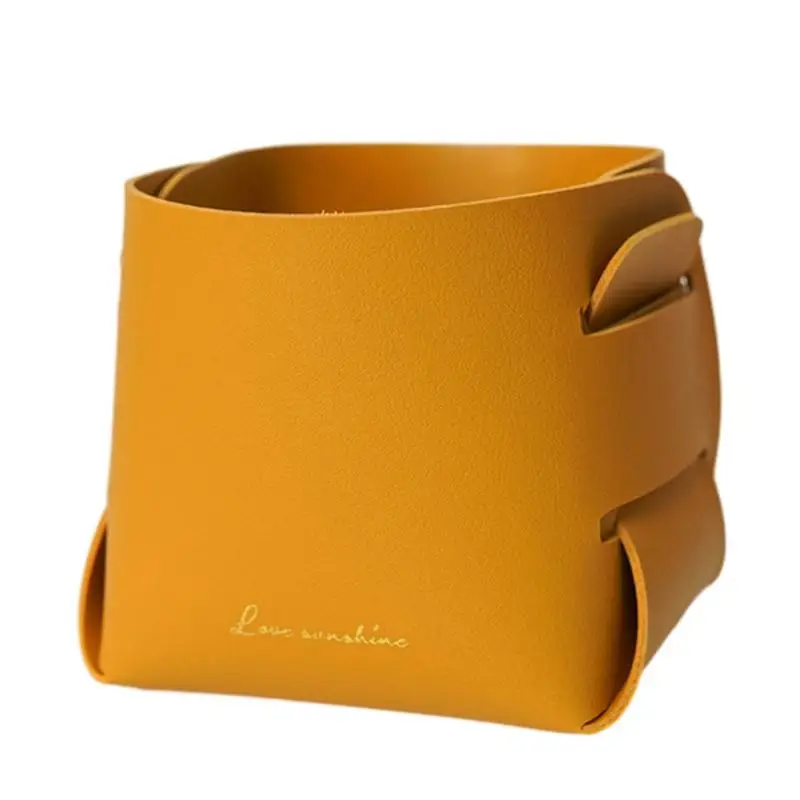 

Leather Storage Basket PU Decorative Basket Storage Organizer Collapsible Small Catchall Basket Rectangle Tray Organizer Box For