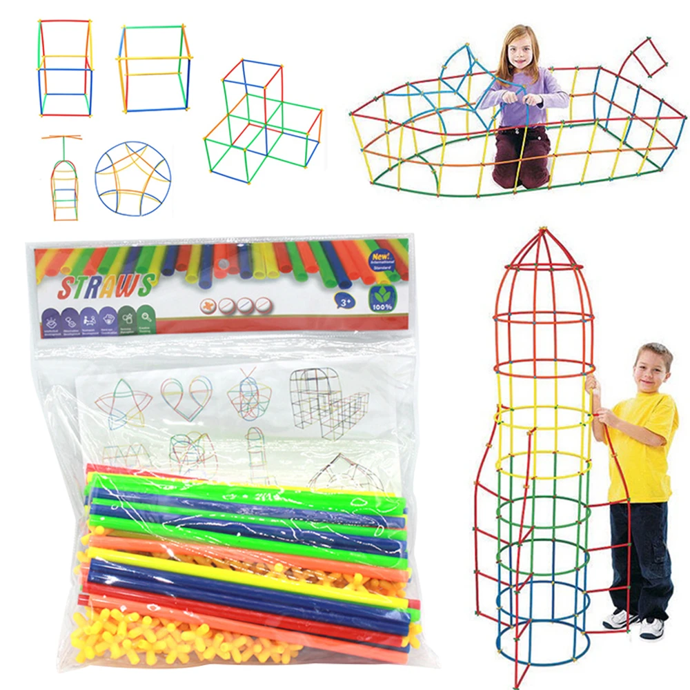 

100-700pcs 4D DIY Plastic Straw Building Blocks Joint Funny Development Toy Geometric Shape Block for Baby Education Playing Toy