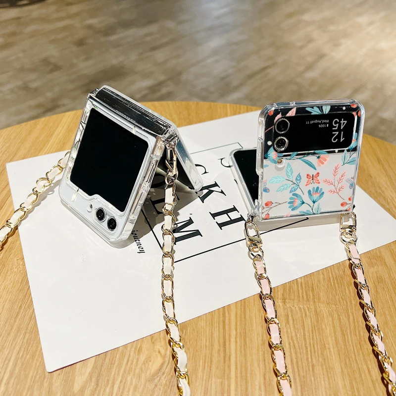 Silikonski ovitek s cvetličnim potiskom za Samsung Galaxy Z Flip 6 5 4 3 5G, zložljiv, z mehko kovinsko vrvico za Samsung Z Flip5._voghion.com