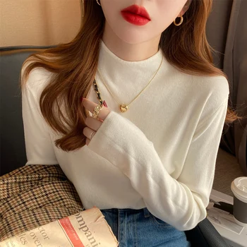 Zjaiss Women Fashion Slim Tops Autumn Winter Turtleneck Sweater Knitted Pullovers Women Long Sleeve Bottoming Knitted Sweater