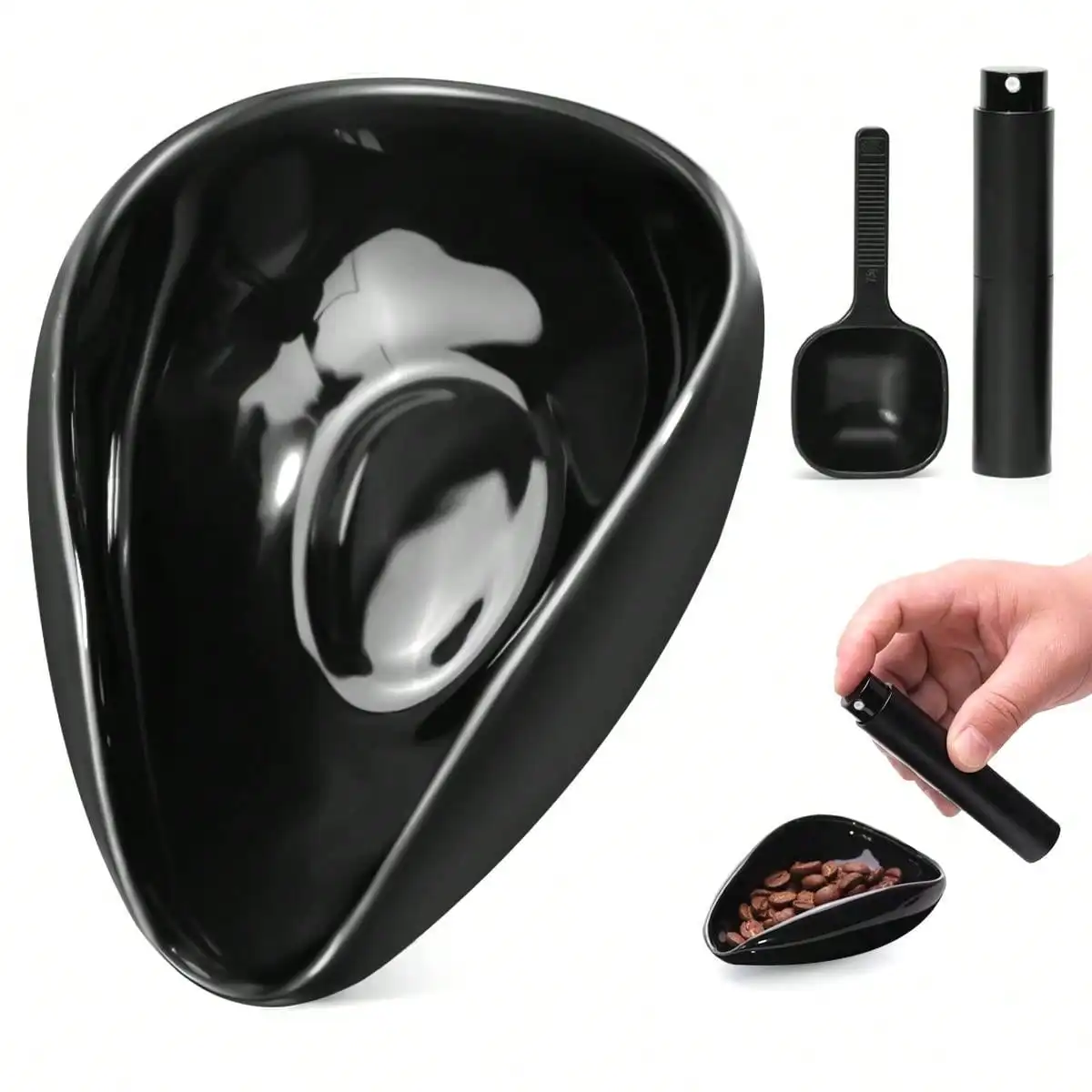 Coffee Bean Dosing Cup And Spoon Set, Ceramic Dosing Vessel/Single Dose Measuring Tray Kit For Coffee Or Tea, Coffee Bar Espress