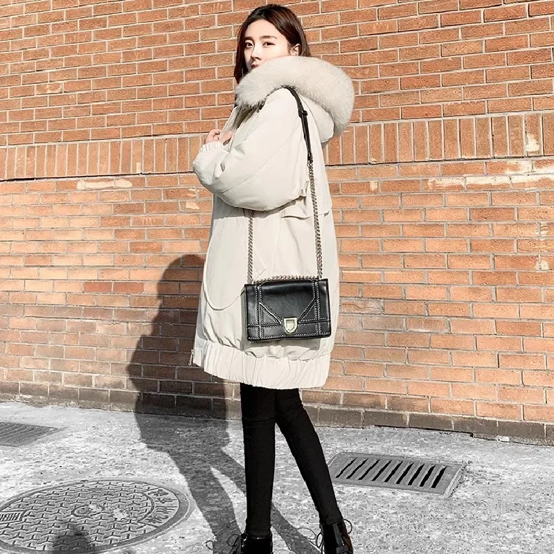 Maternity Hooded Jacket Women Long Thickened Coats Large Fur Collar Hoodie Coat Keep Loose Thermal Windproof