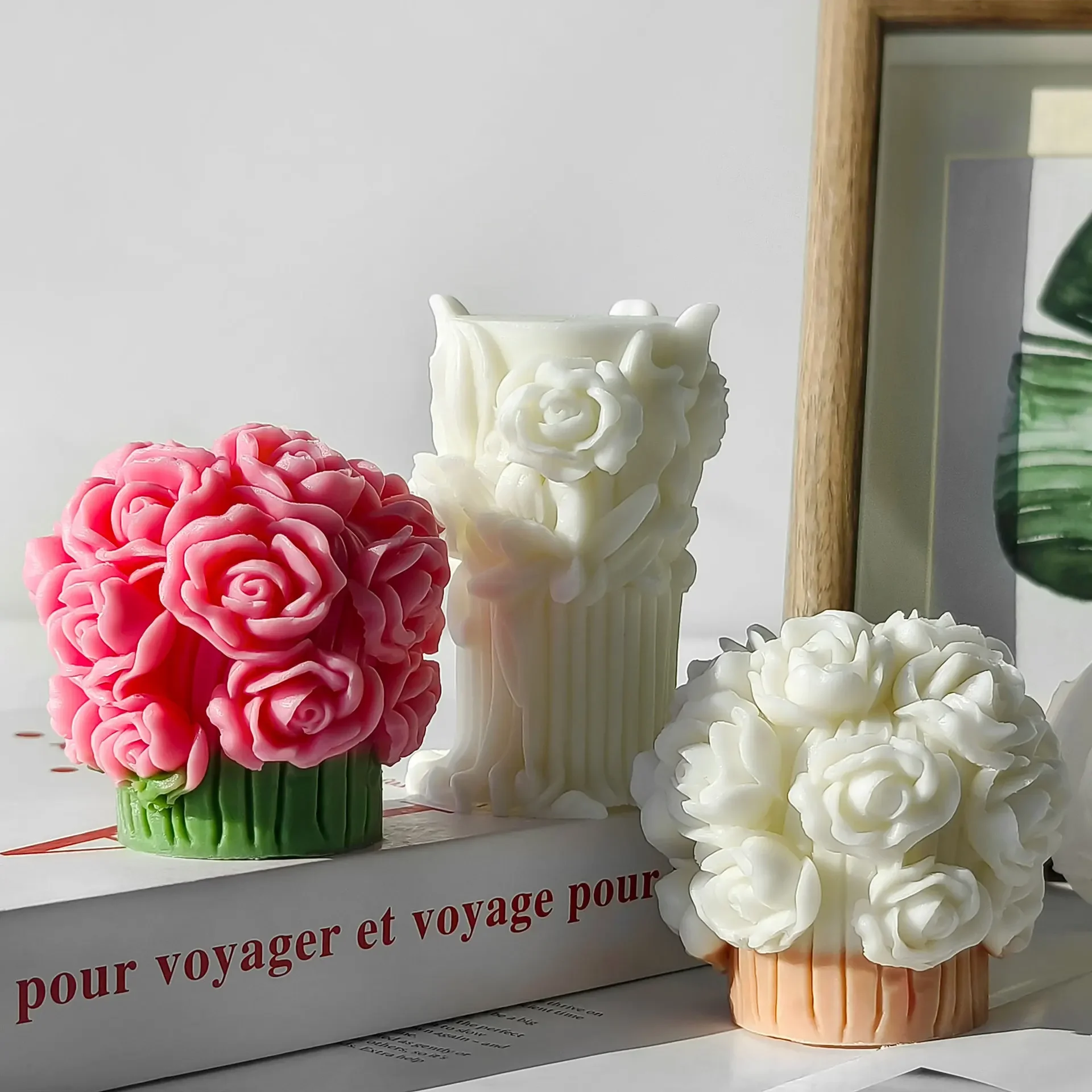 Rose Basket Pillar Handmade Aroma Candle Plaster Silicone Mould Soap Making Supplies 3D Valentine's Rose Bouquet Mold