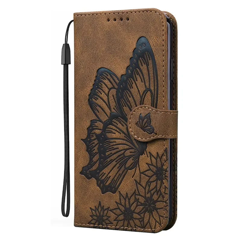 Elegant Butterfly Leather Phone Case with Card Holder and Wallet功能