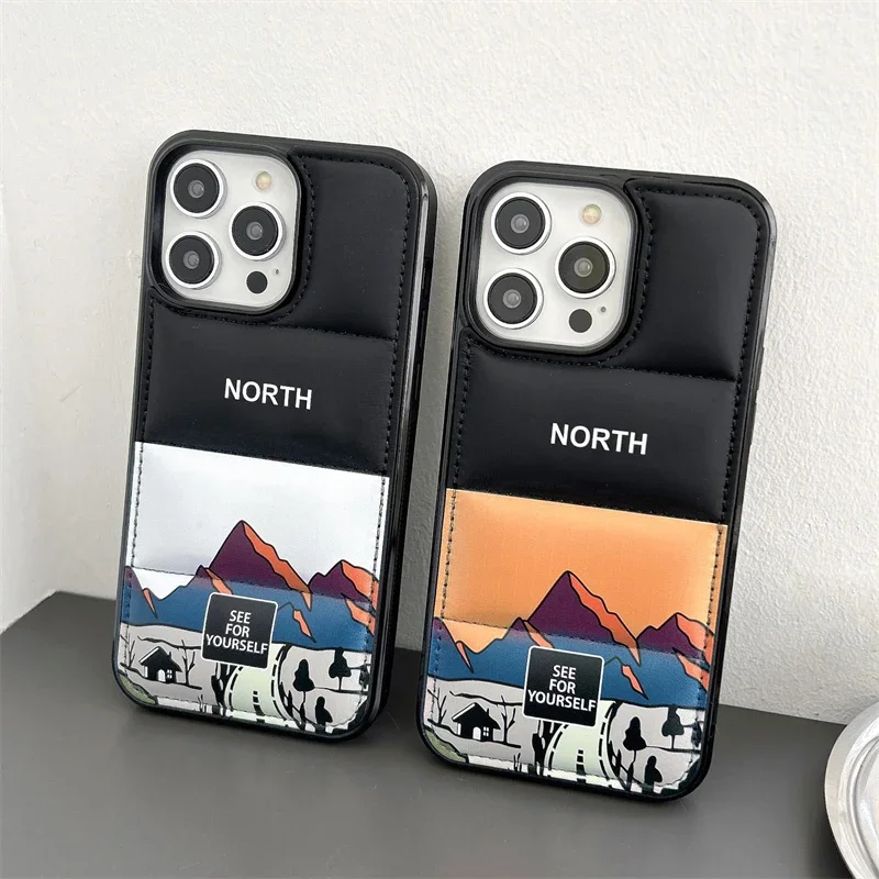 Puffer North Highway Winter Down Jacket Custodia Per Telefono Per Iphone 15 14 Promax 13 12 Pro Max 11 Cover Fashion Trend Custodie Morbide Carine