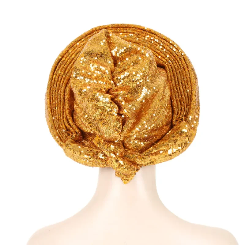 African Head Wraps Sequins Turban Cap Gele Headtie Head Wrap Hijab Headpiece for Women