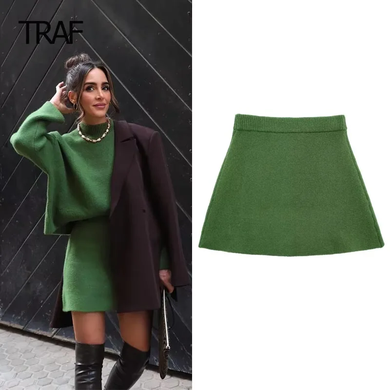 

TRAF Women's Skirts Winter Spring 2024 Rib Knit Skirt Mid Waist Short High Spandex Skirt Elegant Fashion Designer Skirt Luxury