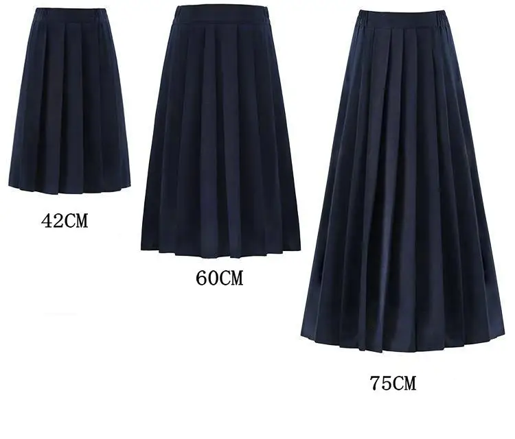 Japanese Schoolgirl Skirt Japanese School Uniform Elastic Waist Japanese Student Girls School Uniform Solid Color Suit Pleated Skirt Short/Middle/Long High School Dress