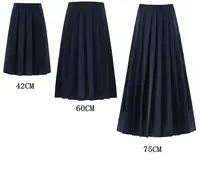 Elastic Waist Japanese Student Girls School Uniform Solid Color Suit Pleated Skirt Short/Middle/Long High School Dress 2