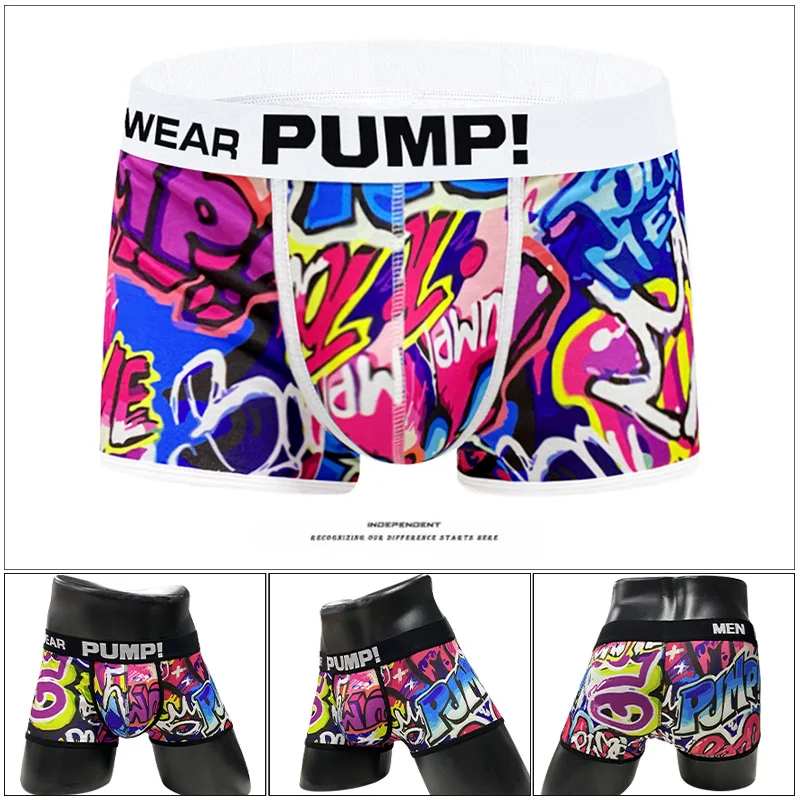 

Мужское нижнее белье, шорты-лодочки с принтом граффити, модные спортивные трендовые Мужские квадратные брюки с низкой талией, нижнее белье MP225