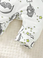 2pcs Baby Cute Cartoon Elephant Pattern Embroidery Long Sleeve Romper With Hat 3