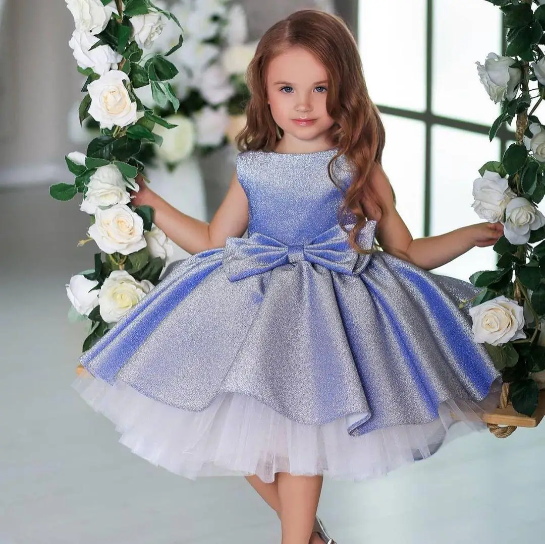 

Applique Sequins Tulle Sleeveless Flower Girl Dress For Wedding Child's First Eucharist Birthday Party Princess Dress