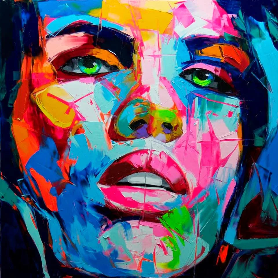

Francoise Nielly Hand Painted on Canvas Face Portrait Painting Square Pop Wall Art Home Decor