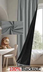 Luxurious 100% Blackout Thermal Insulated Curtains - Waterproof Window Decor - 1 PC W80cmxH100cm (Grey)