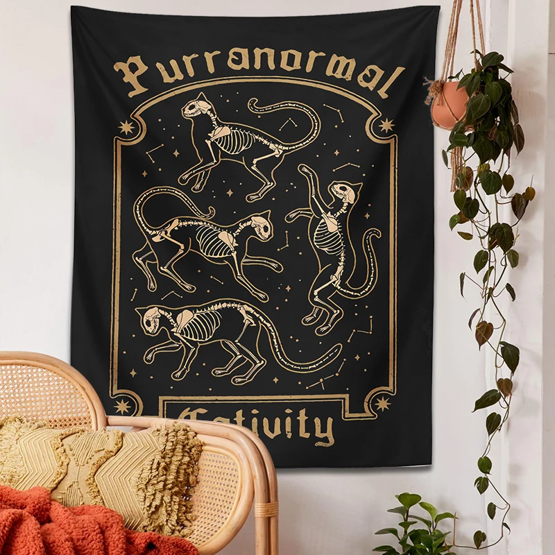 Witch cat Tapestry WallHanging Purranormal Cativity Mysterious cat skull tarot divination Baphomet Occult Home Black Cool Decor