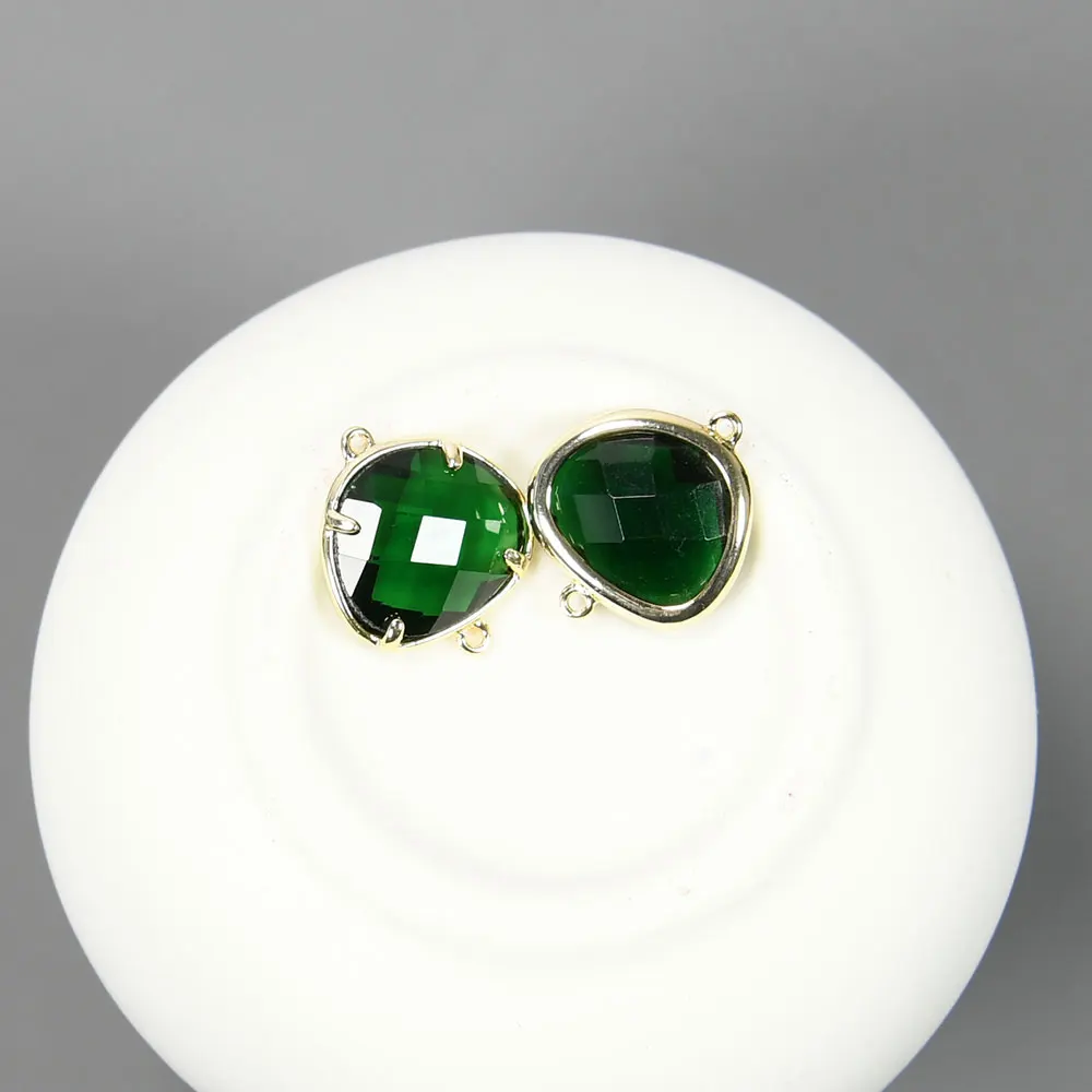 APDGG 10 Pcs 13*15mm Green Glass DIY Connectors Jewelry Accessories Components Earring Making Jewelry DIY