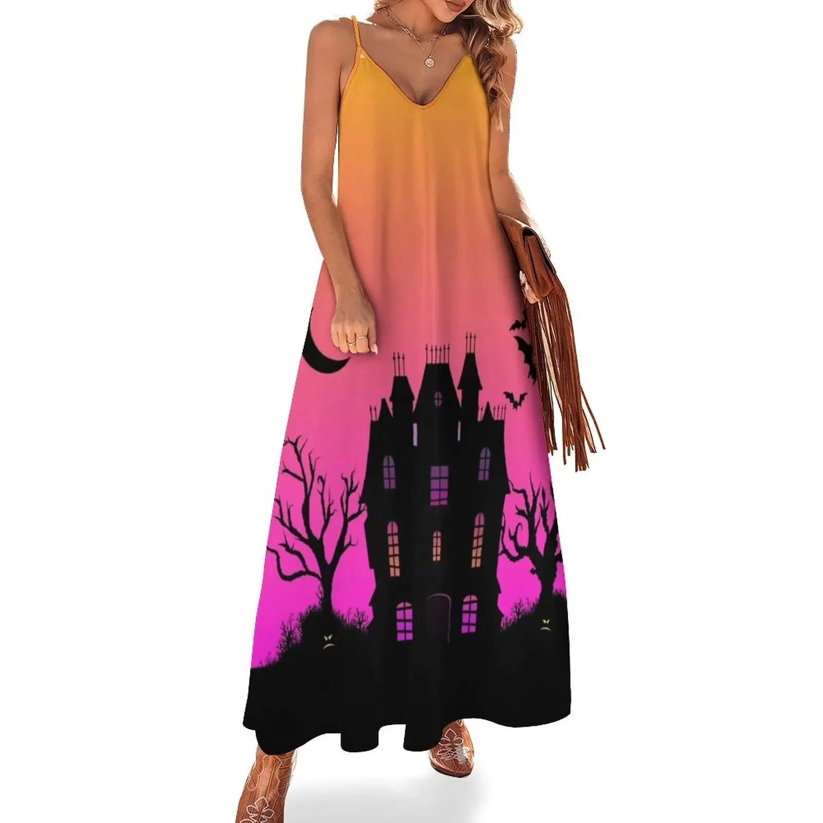 

Haunted Silhouette Rainbow Mansion Sleeveless Dress evening dress woman womens clothing cocktail dresses dresses summer