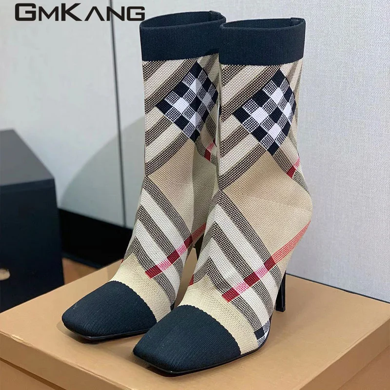 

Sexy high heels long boots women's elastic fabric party shoes women's pointed thin heels shiny knee length boots women's Botas s