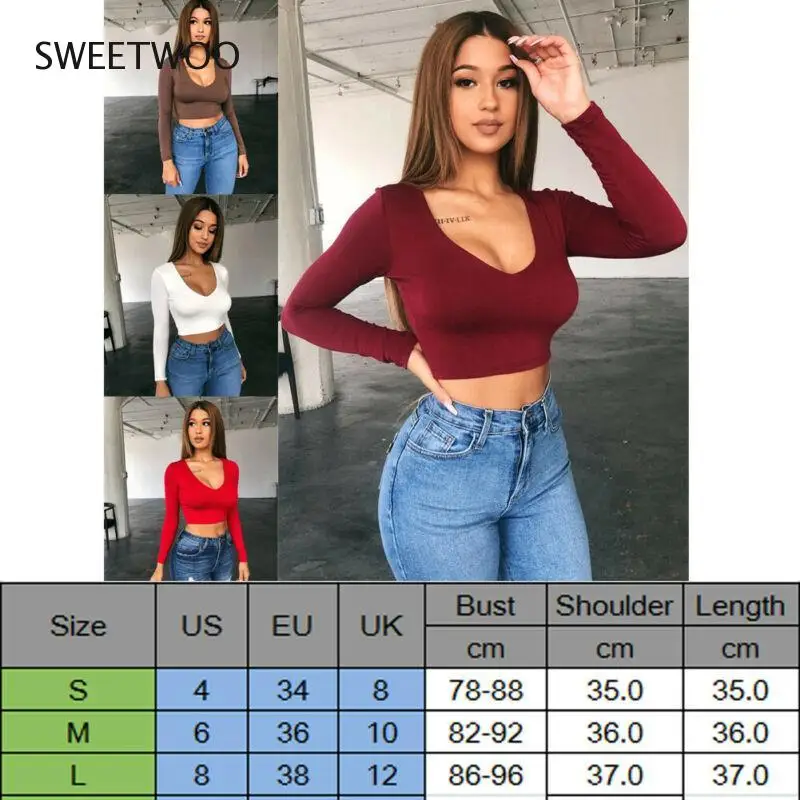 2020 Summer Womens Off Shoulder Crop Tops Long Sleeve Tee Top Round Neck Slim Solid Color T-Shirts Casual Tide Chic Fashion Slim