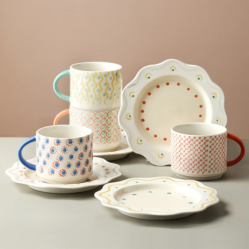 Porcelain Cup for Luxury Coffee, Ceramic Hand-painted Small Flowers, Afternoon Tea Mug, Saucer, Dinnerware, Korean Ins