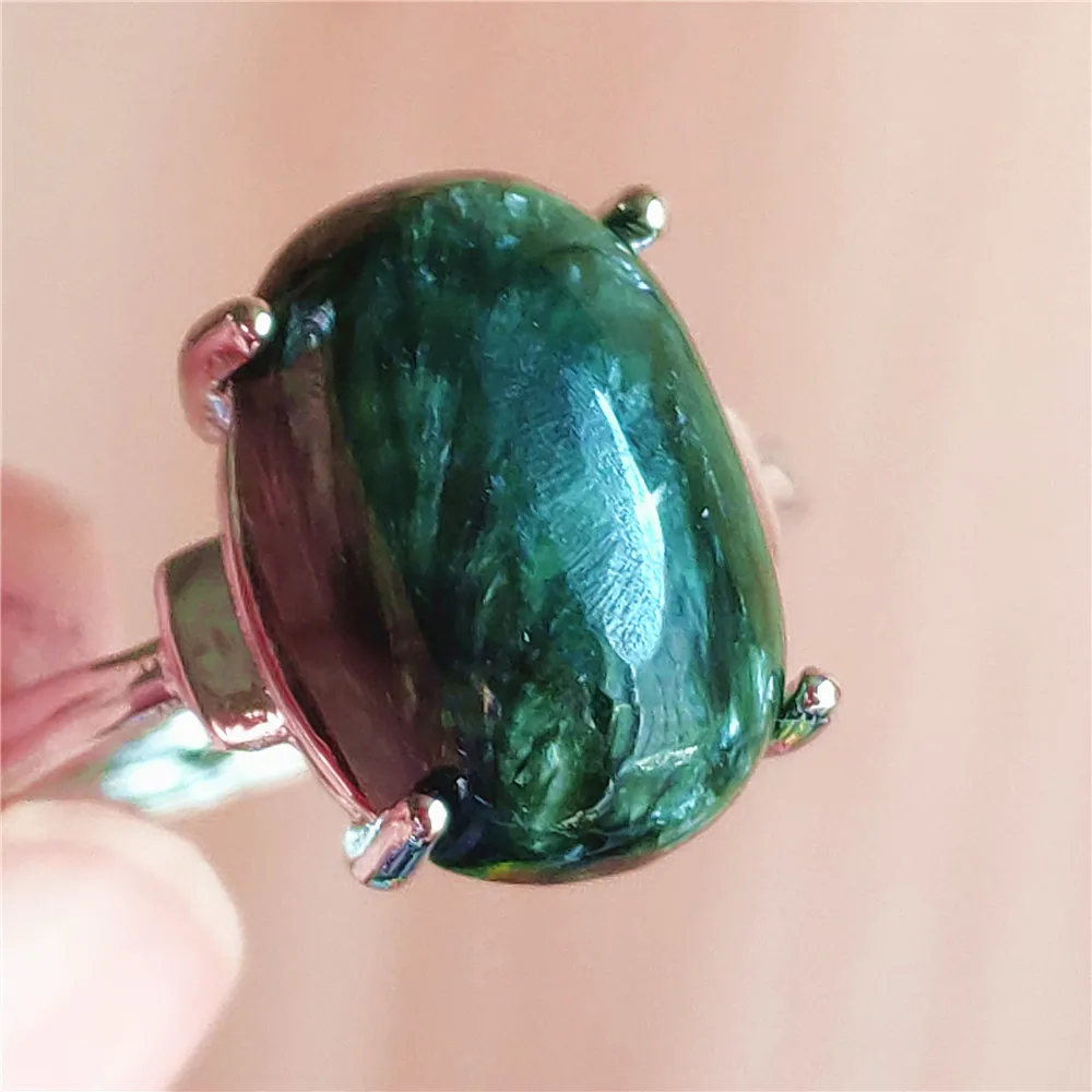 silver rings Natural Green Seraphinite Adjustable Size Ring Women Men Seraphinite Ring Clinochlore Oval Gemstone 925 Sterling Silver AAAAAA gucci ring