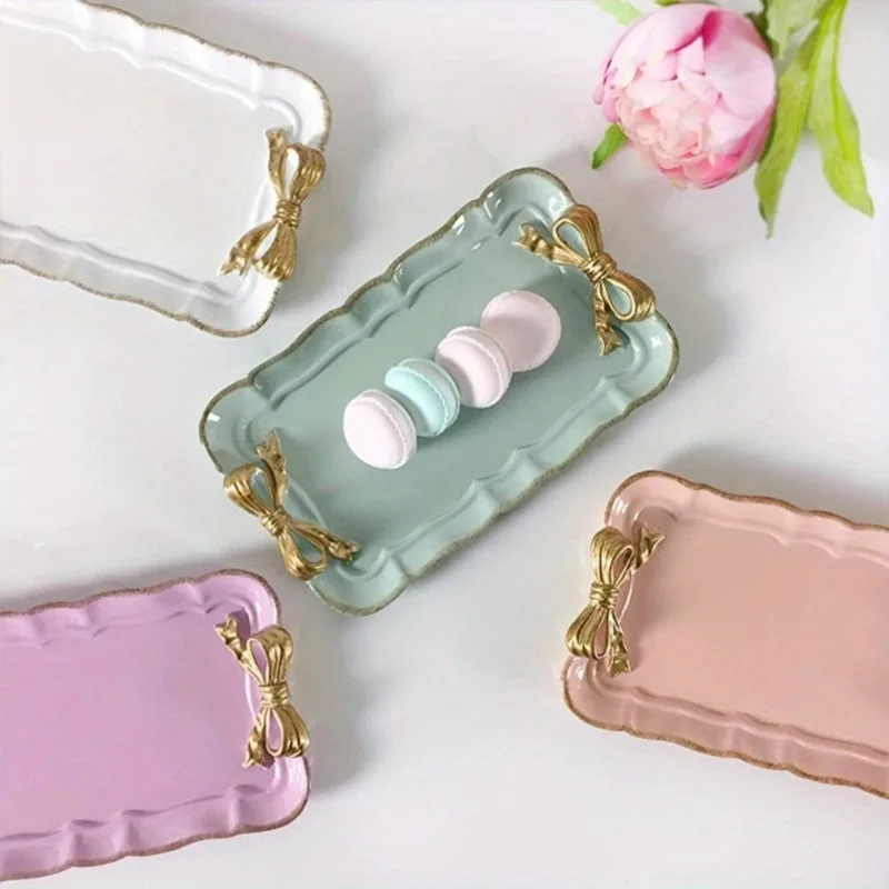 Elegant Resin Bow Tray for Fruit Dessert Cake Jewelry Storage Organizer Party Decoration and Home Tableware Display