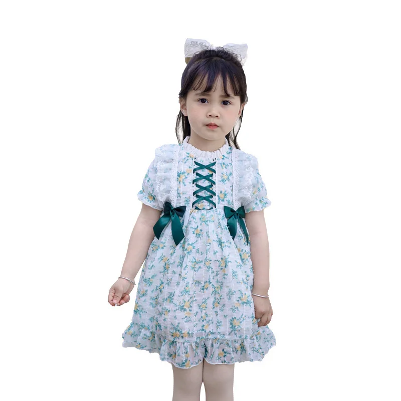 Summer New Children's Wear Simple Girls Short Sleeve Floral Dress Children's Spanish Skirt