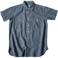 NON STOCK Summer Chambray Short Sleeve Shirt Light Blue Men's Casual Work Shirt 1