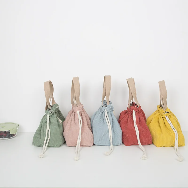 Eco-Friendly Corduroy Canvas Lunch Tote with Drawstring Closure