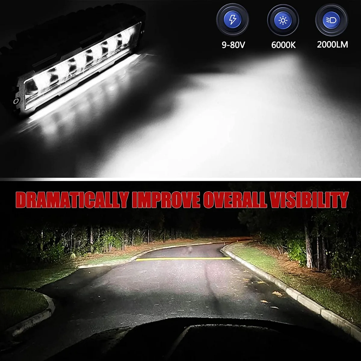 Off-Road LED Spotlight Bar, luzes de nevoeiro de trabalho de condução, 6 polegadas, 12V, 24V, Acessórios para carro, caminhão, ATV, motocicleta, SUV, reboque