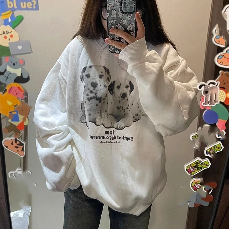 

Свитшот унисекс с принтом животных, винтажный серый пуловер оверсайз в стиле хип-хоп с милыми собаками, топы с длинным рукавом в Корейском стиле