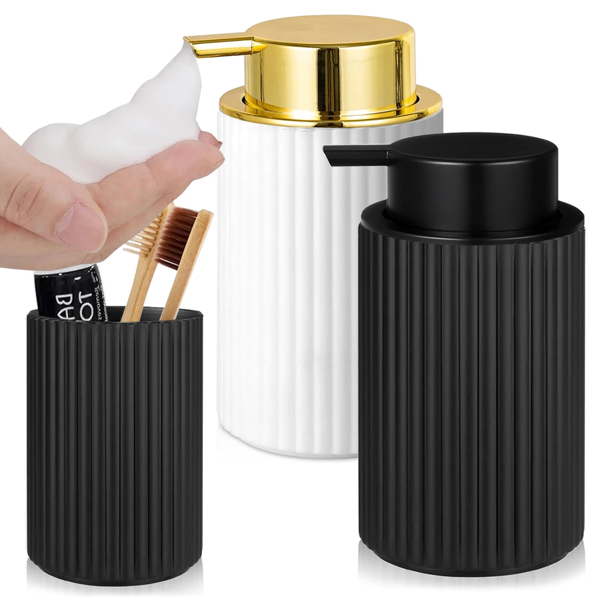 เครื่องจ่ายสบู่โฟม เครื่องจ่ายสบู่เหลวมือโฟมสีดําสําหรับห้องน้ําและห้องครัวมือและจานขวดปั๊มโฟมเหลว 1