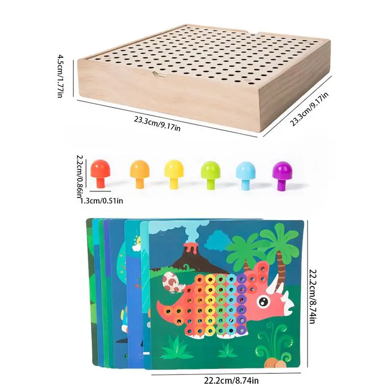 Wooden Peg Puzzles Wooden Cartoon Pegboard Toy Creative Kids Game Early Education Supplies For Preschool Nursery Kindergarten