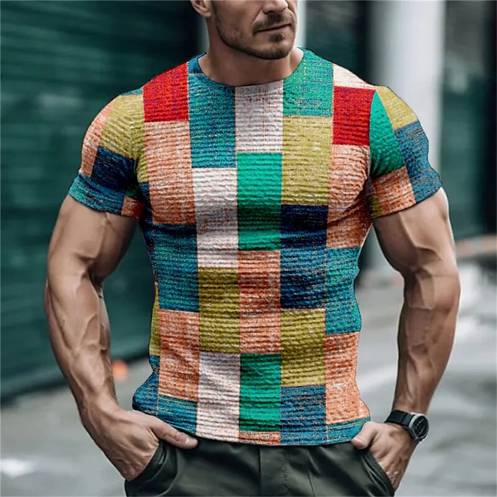 

Retro Men's T-Shirt 3d Patchwork Print T-Shirt For Men Summer Fashion Casual Short Sleeve Top Street Trend Clothing Oversize Tee
