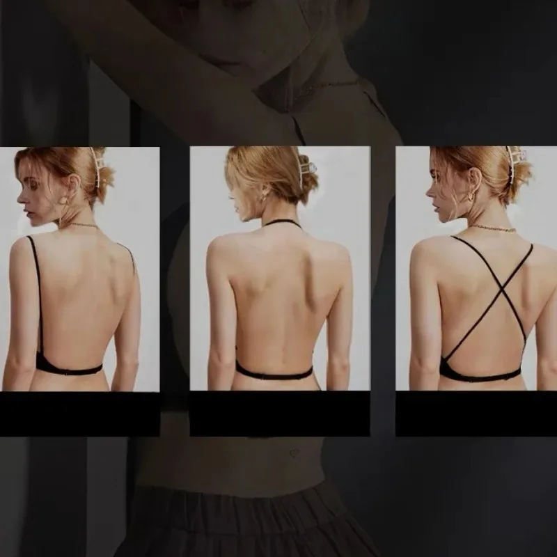 Deep U Shape Bras Breast Gathered Thin Shoulder Strap Invisible Bralette Backless Soft Steel Rings Anti-sagging Women Underwear 6