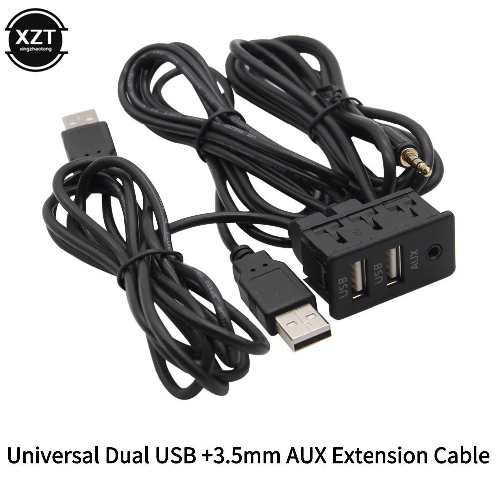 Car Dash Flush Mount USB Port Panel Auto Boat 3.5mm AUX USB Extension Cable Adapter for Volkswagen Toyota