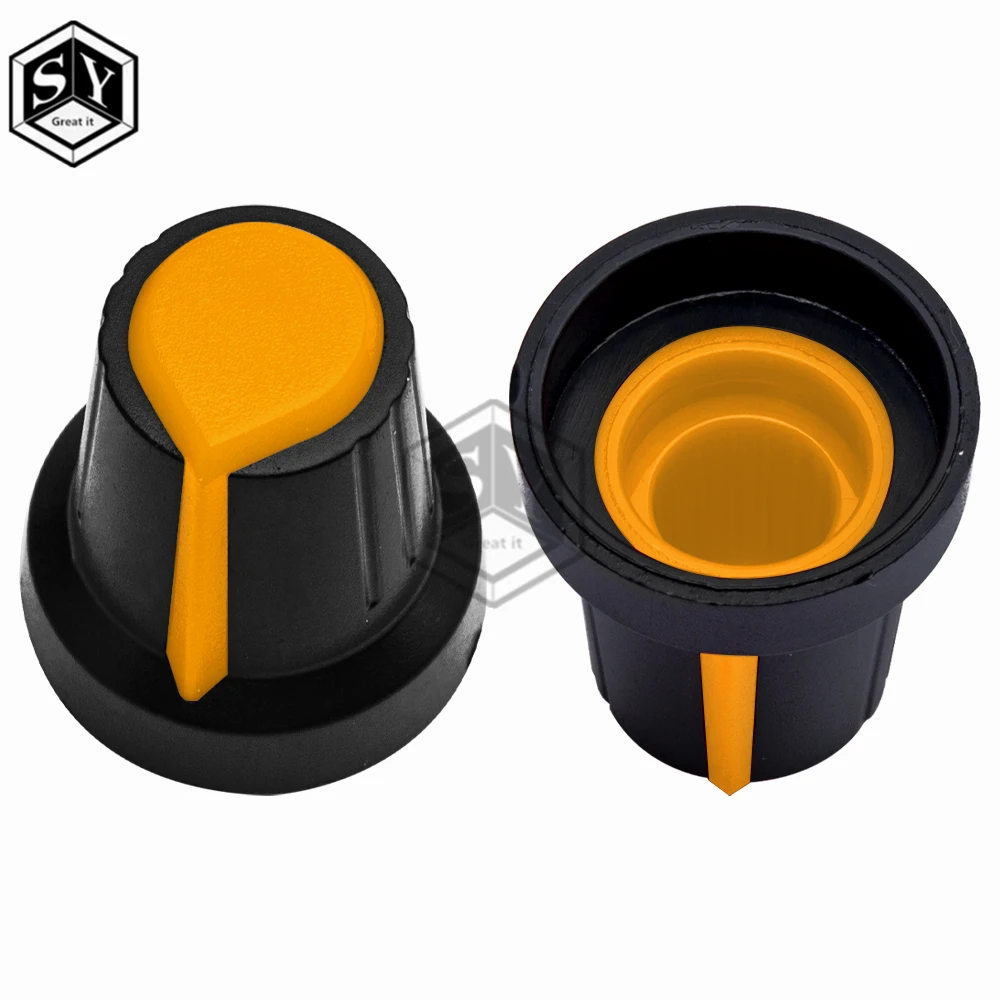 5PCS/lot WH148 Potentiometer Knob Cap(copper core) 15X17mm 6mm Shaft Hole AG2 Yellow Orange Blue White Red 5value*1PCS = 5PCS For Potentiometer Knobs