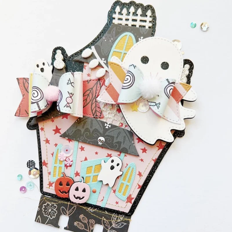 Kscraftお化け屋敷ミニアルバムDIYスクラップブッキング装飾エンボス